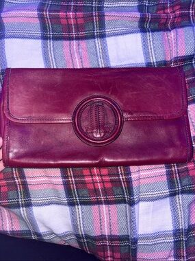 VINTAGE LANVIN Leather Clutch Wallet Deep Burgundy rehab